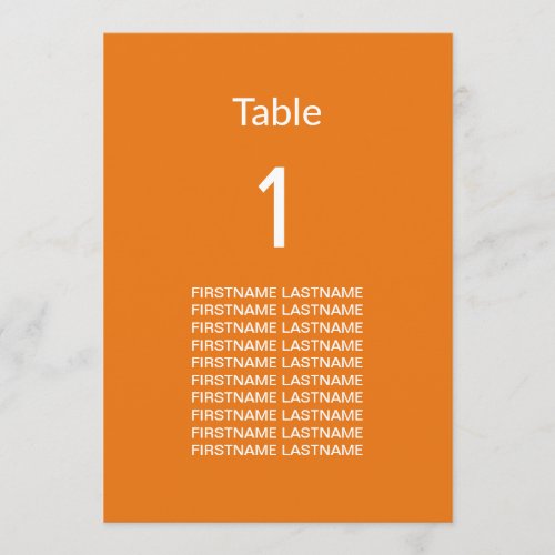 Guest Names Modern Bright Orange Table Card