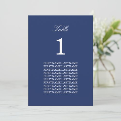 Guest Names Navy Blue Table Card