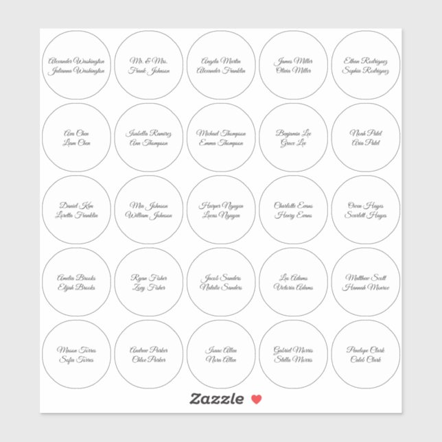 Guest Names on 25 White Circles Sticker (Sheet)