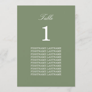 Guest Names Sage Green Table Card