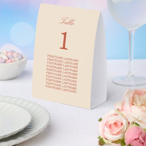 Guest Names Terracotta Script Paper Table Tent