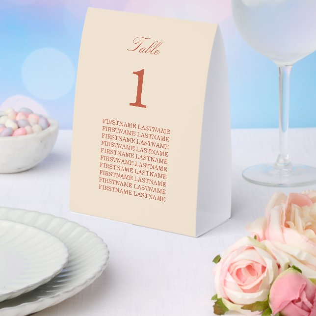 Guest Names Terracotta Script Paper Table Tent (Insitu(Wedding))