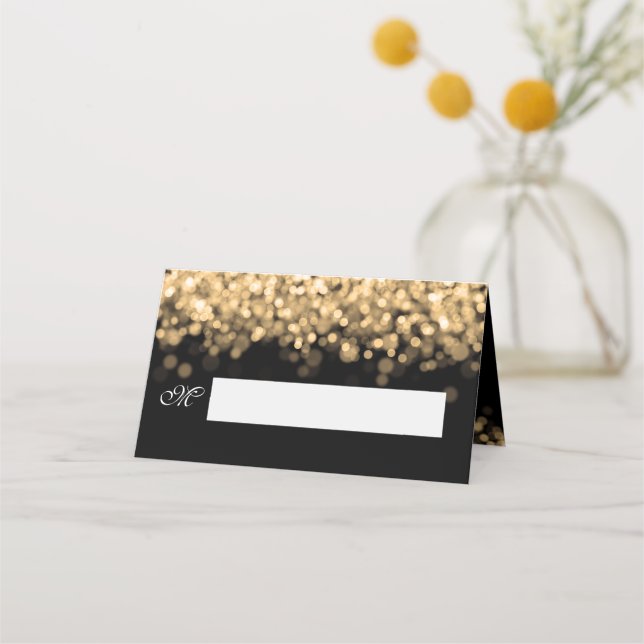 Guest Place Card Elegant Wedding Gold Lights (Front)