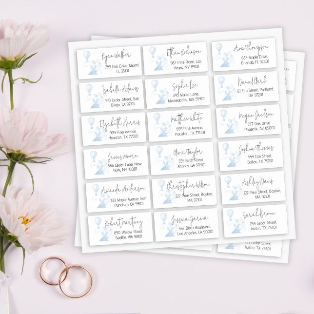 Guest Return Address Toile De Jouy Blue Romantic Sticker (Simple Script Wedding Guest Address Labels)
