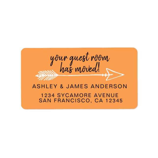 Guest Room Has Moved Blazing Orange New Address Label (Front)