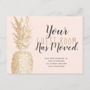 Guest room moved pineapple light gold blush moving announcement postcard
