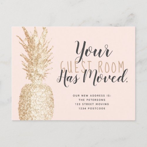 Guest room moved pineapple light gold blush moving announcement postcard