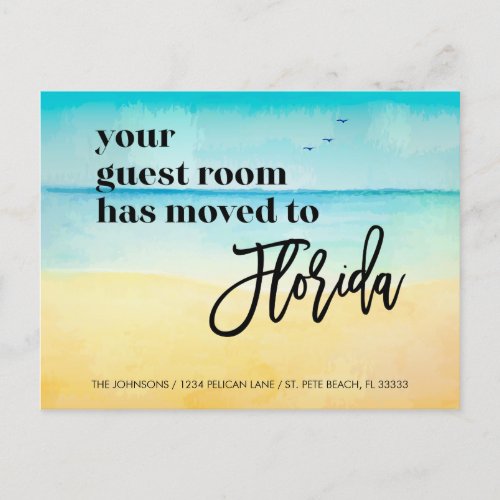 Guest Room Moved to Florida Beach Scene New Home Announcement Postcard