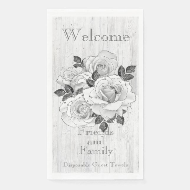 Guest Towels Disposable Qty 50 Rustic B&W Roses  (Front)