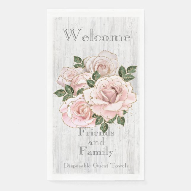 Guest Towels Disposable Qty 50 Rustic Blush Roses  (Front)