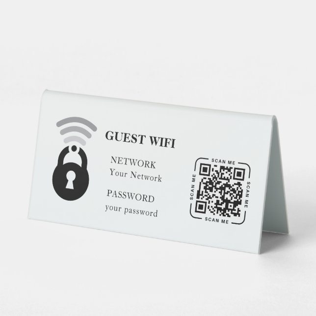 Guest Wifi Password and Network Business Table Tent (Front)