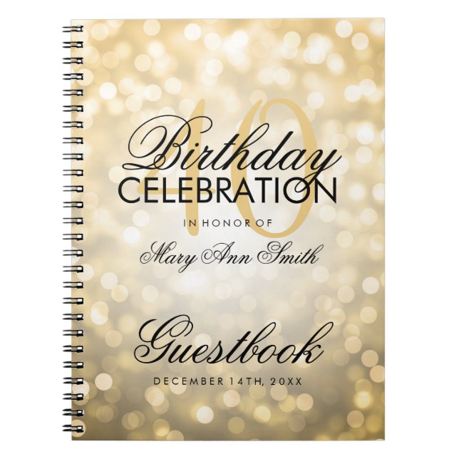 Guestbook 40th Birthday Party Gold Glitter Light Notebook (Front)