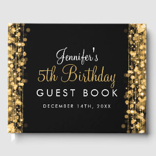 Guestbook 5th Birthday Party Sparkles Gold
