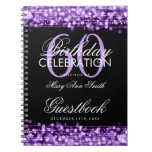Guestbook 60th Birthday Party Sparkles Purple Notebook at Zazzle