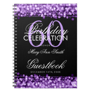 Guestbook 60th Birthday Party Sparkles Purple Notebook