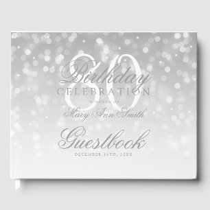 Guestbook 80th Birthday Silver Bokeh Sparkle Light