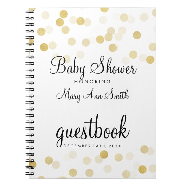 Guestbook Baby Shower Gold Foil Glitter Lights Notebook (Front)