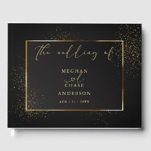GUESTBOOK Elegant Black and Gold Glitter