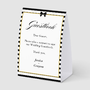 Guestbook Elegant Black White Stripes Gold Wedding Paper Table Tent
