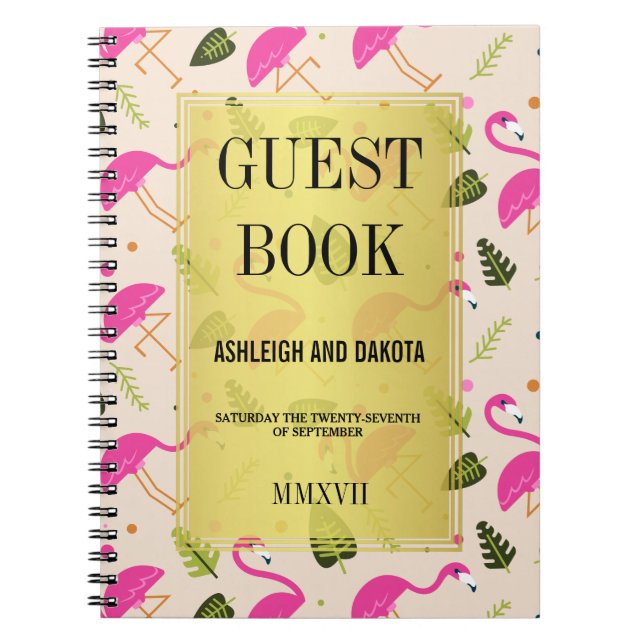 Guestbook | Fabulous Modern Hot Pink Flamingos Notebook (Front)