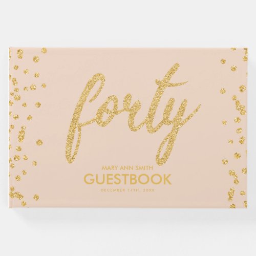 Guestbook Gold Blush Forty 40 Birthday Glitter