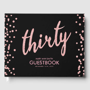 Guestbook Rose Gold Black Thirty Birthday Glitter
