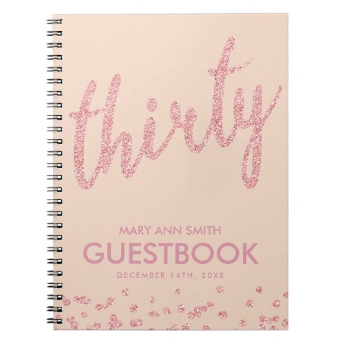 Guestbook Rose Gold Blush Thirty Birthday Glitter Notebook