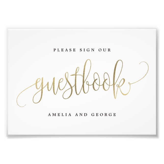 Guestbook Sign Choose Your Size Faux Gold (Front)