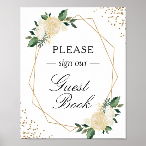 Guestbook Sign Greenery Gold Glitters Floral