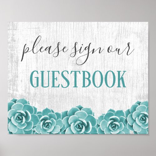 Guestbook Sign Rustic Succulent Floral Barn Wood