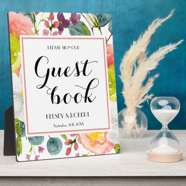 Guestbook Spring Floral sign Tabletop Plaque (Side)