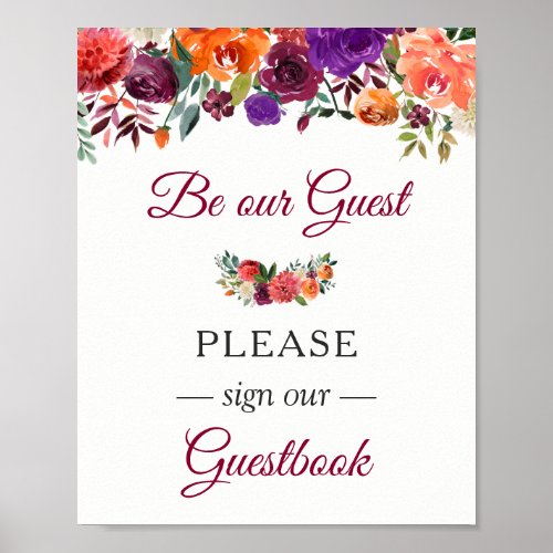 Guestbook Wedding Sign Burgundy Orange Floral - Rustic Burgundy Orange Floral - Sign Our Guestbook Wedding Poster. 
(1) The default size is 8 x 10 inches, you can change it to any size. 
(2) For further customization, please click the "customize further" link and use our design tool to modify this template. 
(3) If you need help or matching items, please contact me.