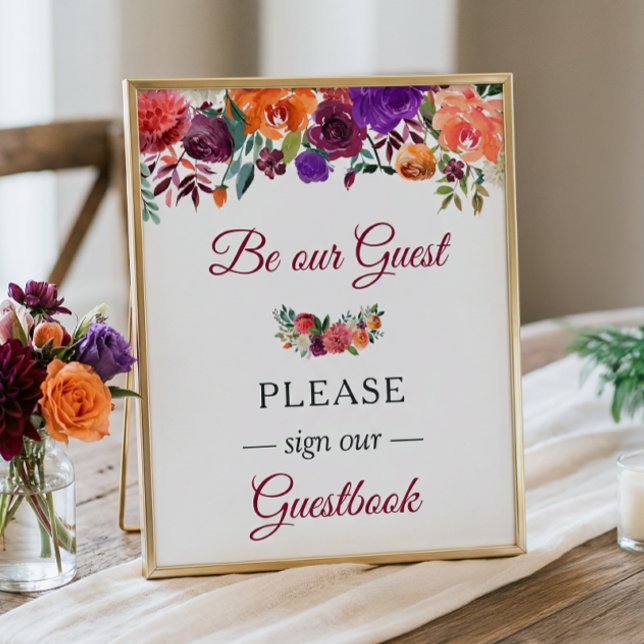 Guestbook Wedding Sign Burgundy Orange Floral (Creator Uploaded)
