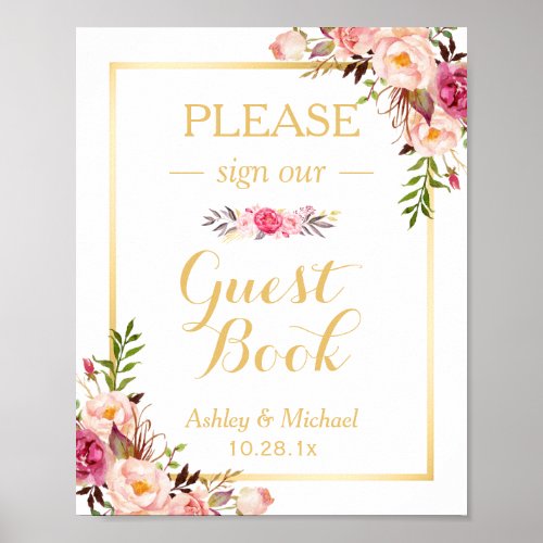 Guestbook Wedding Sign  Elegant Chic Floral Gold