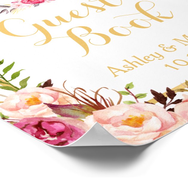 Guestbook Wedding Sign | Elegant Chic Floral Gold Poster