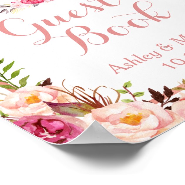 Guestbook Wedding Sign | Trendy Rose Gold Floral