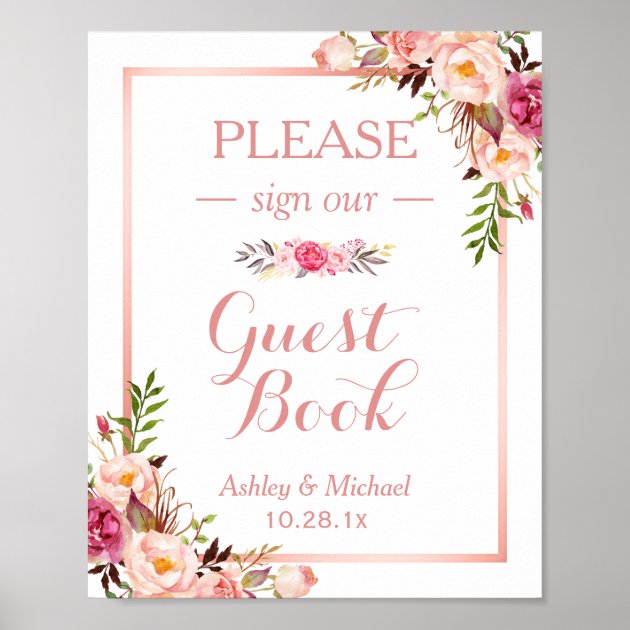 Guestbook Wedding Sign | Trendy Rose Gold Floral