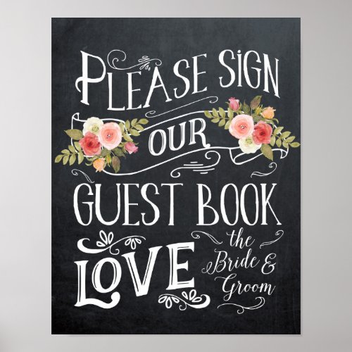 guestbook wedding sign typography floral