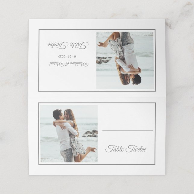 Guests Elegant Photo Silver Wedding Table Number Place Card (Outside Unfolded)