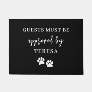 Guests Must Be Approved Pet Paw Print Black Doormat