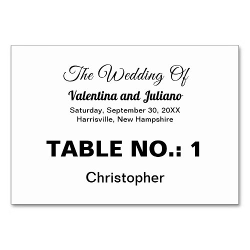 Guests Name on Black and White Wedding Place Card