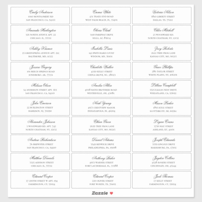 Guests names and address. Wedding shipping labels (Sheet)
