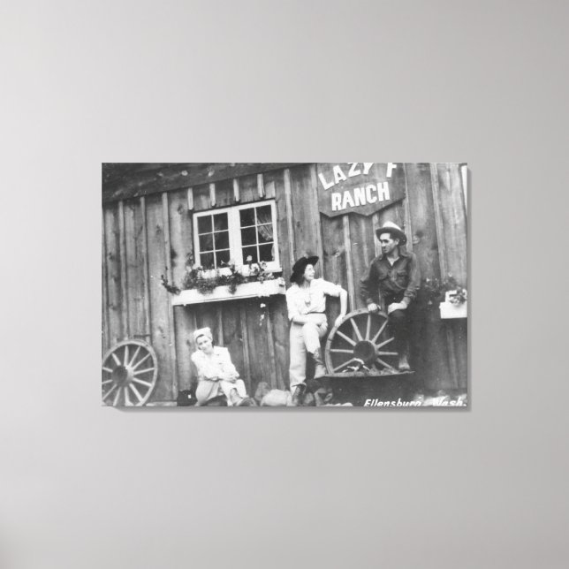 Guests Outside a Lazy F Ranch Bldg Canvas Print (Front)