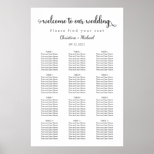 Guests Seating Chart  12 tables  Welcome Sign