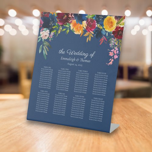 Guests Seating Chart Bright Color Floral Pedestal Sign