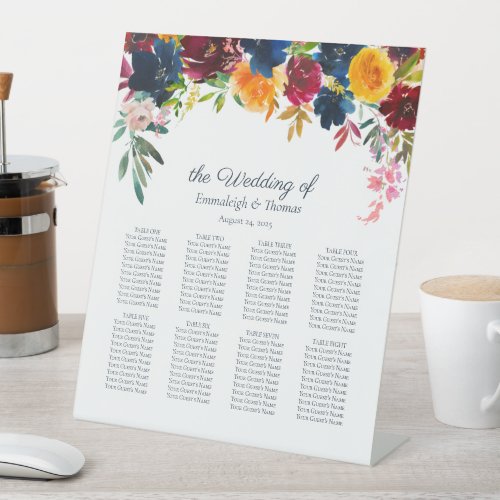 Guests Seating Chart Bright Floral Pedestal Sign
