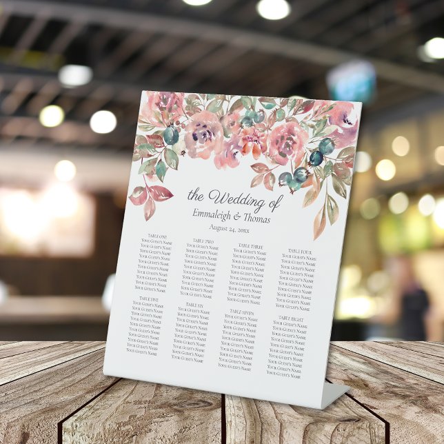 Guests Seating Chart Falling in Love Florals Pedestal Sign (Creator Uploaded)
