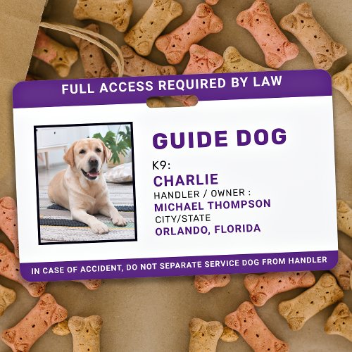 Guide Dog ID Personalized Simple Service Dog Photo Badge