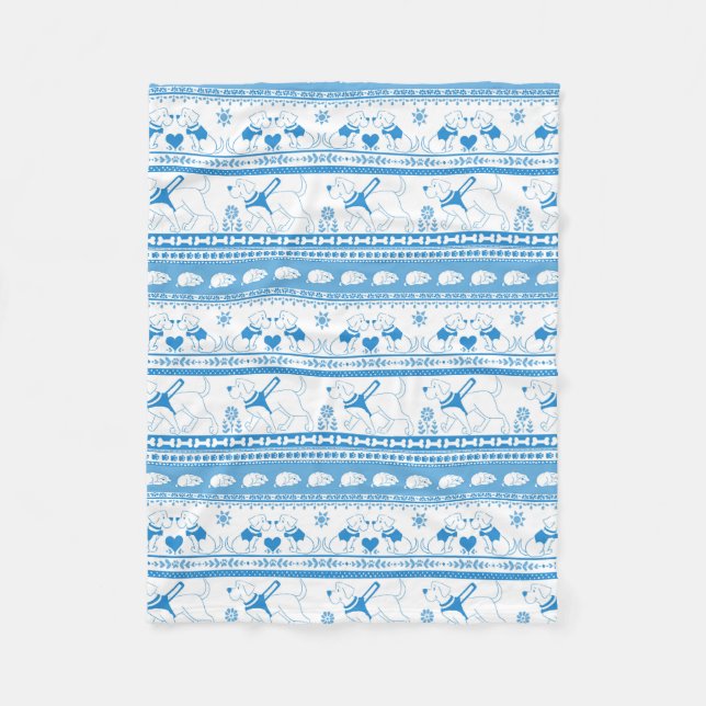 Guide Dog Tale Lab Pattern - Blue - Fleece Blanket (Front)