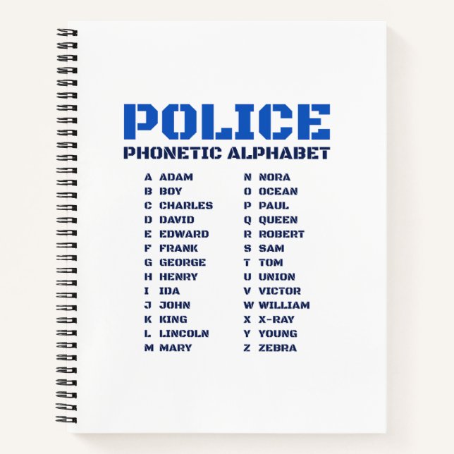 Guide to the Police Phonetic Alphabet Notebook (Front)